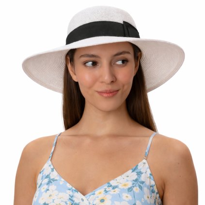 Bílý dámský slaměný klobouk se širokou krempou