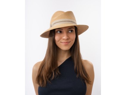 Luxusní dámský nemačkavý béžový klobouk Fedora - ručně šitý, UV faktor 80 -  Mayser Simone