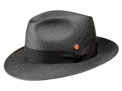 Panamský černý klobouk Trilby s menší krempou s černou stuhou - ručně pletený, UV faktor 80 -  Ekvádorská panama - Mayser Maleo