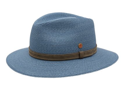 Luxusní nemačkavý modrý klobouk Fedora - ručně šitý, UV faktor 80 -  Mayser Mathis