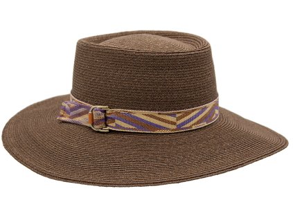 Letní hnědý dámský klobouk - porkpie s širší krempou - Mayser - UV faktor 80 - Mayser Astrid