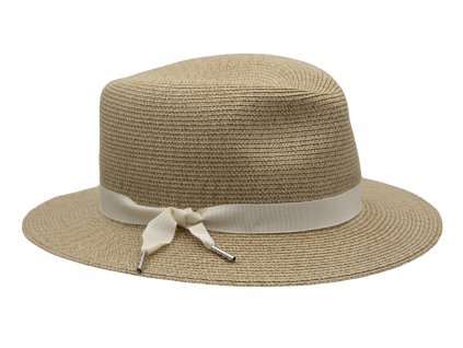 Luxusní dámský nemačkavý béžový klobouk Fedora - ručně šitý, UV faktor 80 -  Mayser Nane