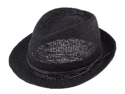 Trilby Raffia - slaměný černý klobouk s koženou stuhou