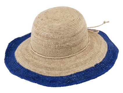 Dámský letní nemačkavý slaměný klobouk Cloche s barevným okrajem - Crochet Cloche Royal Blue