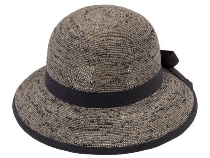 Dámský letní nemačkavý slaměný klobouk Cloche  - Crochet Cloche Black Melanž