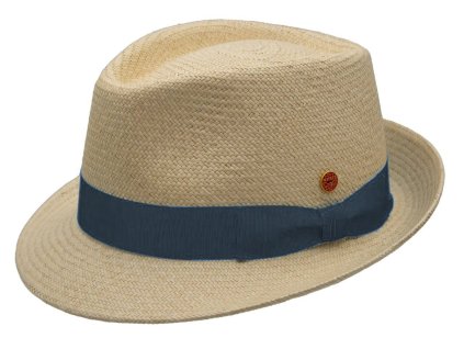 Panamský klobouk Trilby s menší krempou s šedomodrou stuhou - ručně pletený, UV faktor 80 -  Ekvádorská panama Henrik