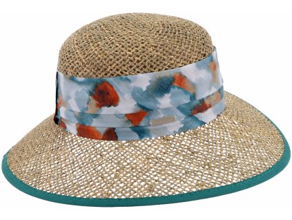 Dámský letní slaměný (mořská tráva) klobouk s barevnou stuhou - Seeberger since 1890