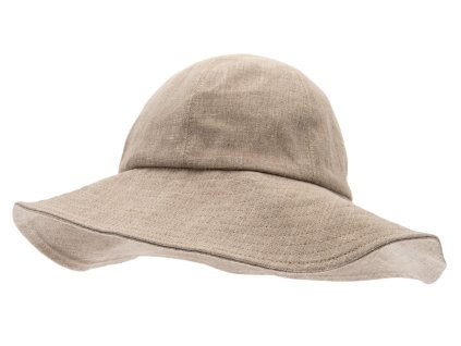 Letní béžový lněný klobouk s širší krempou - Doris Bucket Hat