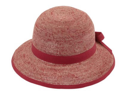 Dámský letní nemačkavý slaměný klobouk Cloche  - Crochet Cloche Red Melanž