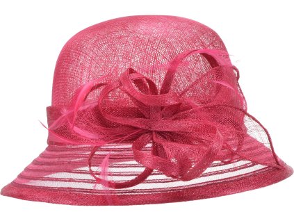 Cloche bordó slavnostní klobouk s ozdobou - ze sisálové slámy