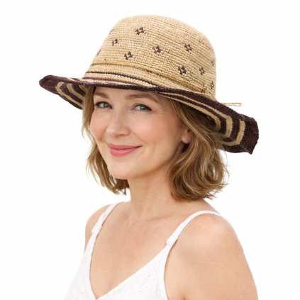 Dámský hnědý letní nemačkavý slaměný klobouk Cloche  - Crochet Cloche