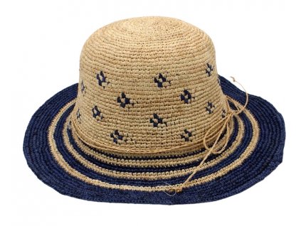 Dámský modrý letní nemačkavý slaměný klobouk Cloche  - Crochet Cloche