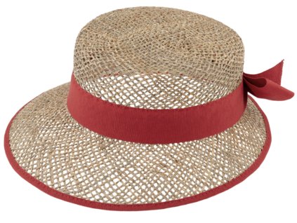 Slaměný klobouk - kšiltovka  proti slunci - Fiebig - mořská tráva s červenou stuhou