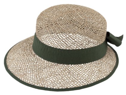 Slaměný klobouk - kšiltovka  proti slunci - Fiebig - mořská tráva s zelenou stuhou