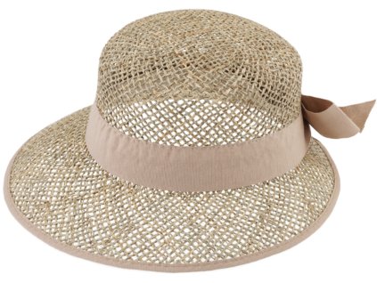 Slaměný klobouk - kšiltovka  proti slunci - Fiebig - mořská tráva s béžovou stuhou