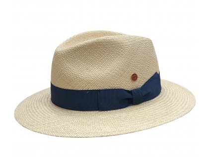 Luxusní panamský klobouk Fedora s modrou stuhou - ručně pletený, UV faktor 80 -  Ekvádorská panama - Mayser Mathis