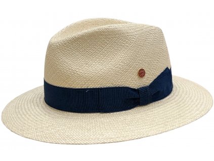 Luxusní panamský klobouk Fedora s modrou stuhou - ručně pletený, UV faktor 80 -  Ekvádorská panama - Mayser Mathis
