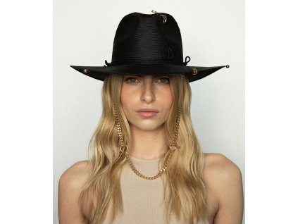 Letní slaměný fedora klobouk Ruslan Baginskiy - Chain Strap Straw Fedora Hat