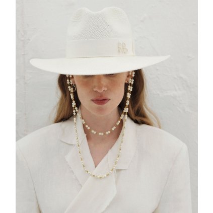 Letní slaměný fedora klobouk Ruslan Baginskiy - Chain Strap Straw Fedora Hat
