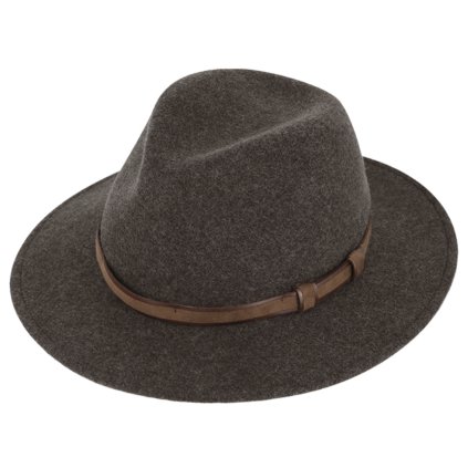 Cestovní odolný hnědý klobouk vlněný od Fiebig - Traveller voděodolný a nemačkavý