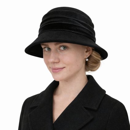 Dámský černý plstěný klobouček Cloche - Fiebig
