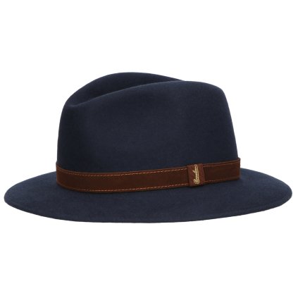Unisex modrý klobouk Borsalino s hnědým koženým páskem