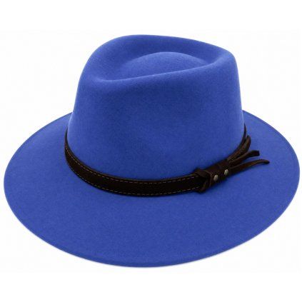 Modrý nepromokavý klobouk fedora z vlny