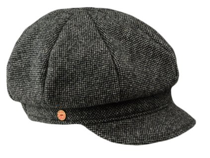 8-dílna bekovka od Mayser - Coco Tweed Newsboy Cap - černý tvíd