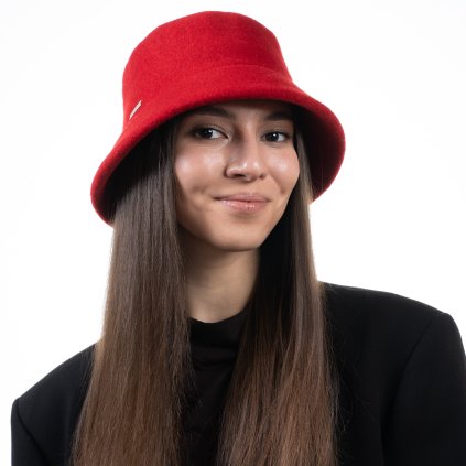 Bucket hat - zimní červený vlněný klobouček - Seeberger