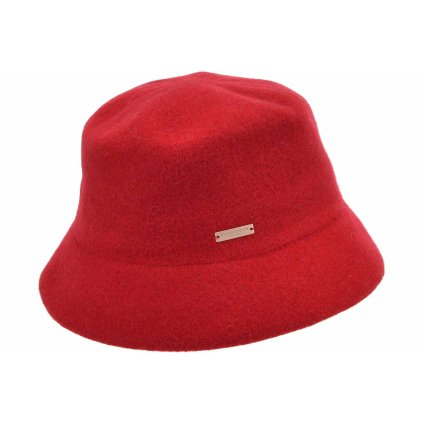 Bucket hat - zimní červený vlněný klobouček - Seeberger