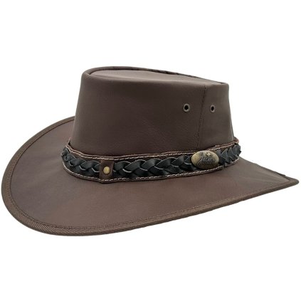 Hnědý kožený klobouk - Nomad Jacaru (skládací)