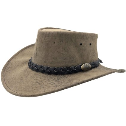 Australský hnědý klobouk kožený s klokaní kůže - Kangaroo Stonewash