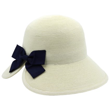 Dámský letní klobouk Cloche s modrou mašli