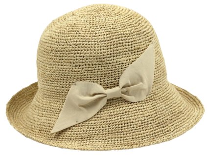 Dámský slaměný klobouk Cloche s béžovou mašlí