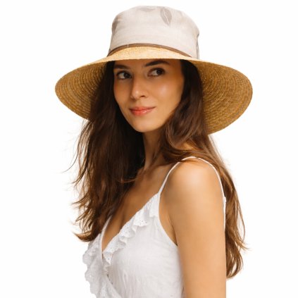 Dámský bavlněný slaměný klobouk s velkou krempou - Marone