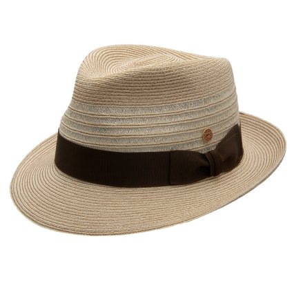 Béžový crushable (nemačkavý) letní klobouk Trilby  s kávovou stuhou - Mayser Maleo, UV faktor 80 Limitovaná kolekce