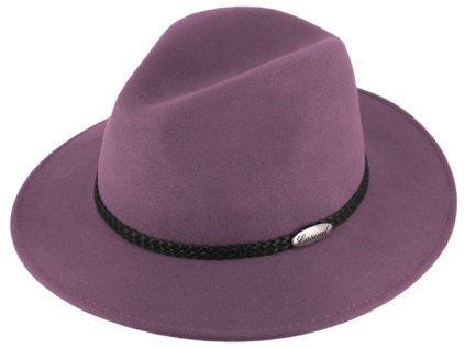 Klobouk fedora plstěný - starorůžový s koženým pleteným páskem - Fiebig
