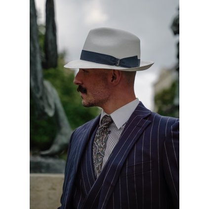 Panamský klobouk se střední krempou - Borsalino - modrá stuha