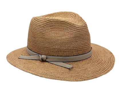 Exkluzivní panamský crochet  klobouk Fedora s dvoubarevnou stuhou - Mayser Grit Havanna