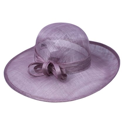 Cloche slavnostní klobouk s ozdobou - ze sisálové slámy fialový