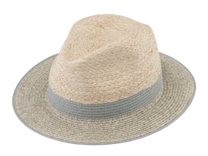 Letní šedá crushable fedora klobouk od Fiebig - Traveller Raffia