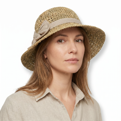 Dámský letní nemačkavý klobouk s mašličkou