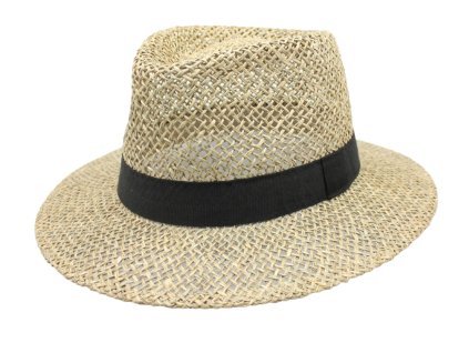 Letní pánský klobouk Fedora z mořské trávy s černou stuhou