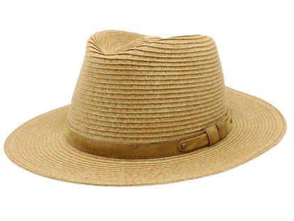 Pánský klobouk Fedora z celulózy v přírodním odstínu se semišovou stuhou