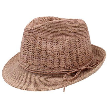 Trilby Raffia - slaměný klobouk crochet růžový