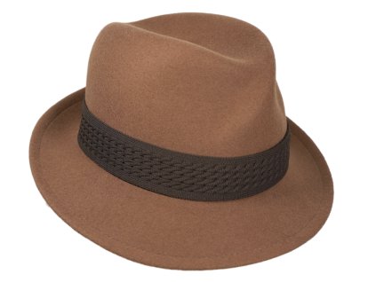Dámský trilby béžový zimní klobouk Petra s hnědou stuhou - Mayser