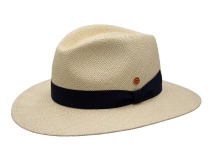 Luxusní panamský klobouk Fedora s tmavě modrou stuhou - Mayser Tarbes -  UV faktor 80