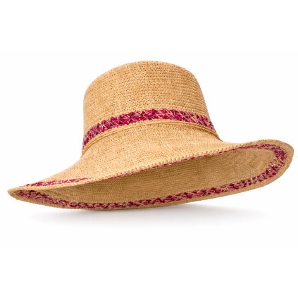 Dámský letní nemačkavý slaměný klobouk Big Brim  - Crochet béžovorůžový