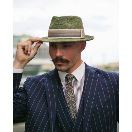 Trilby Raffia - slaměný khaki klobouk s barevnou stuhou