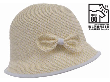 Letní dámský nemačkavý vanilkový klobouk s mašličkou - cloche - Seeberger